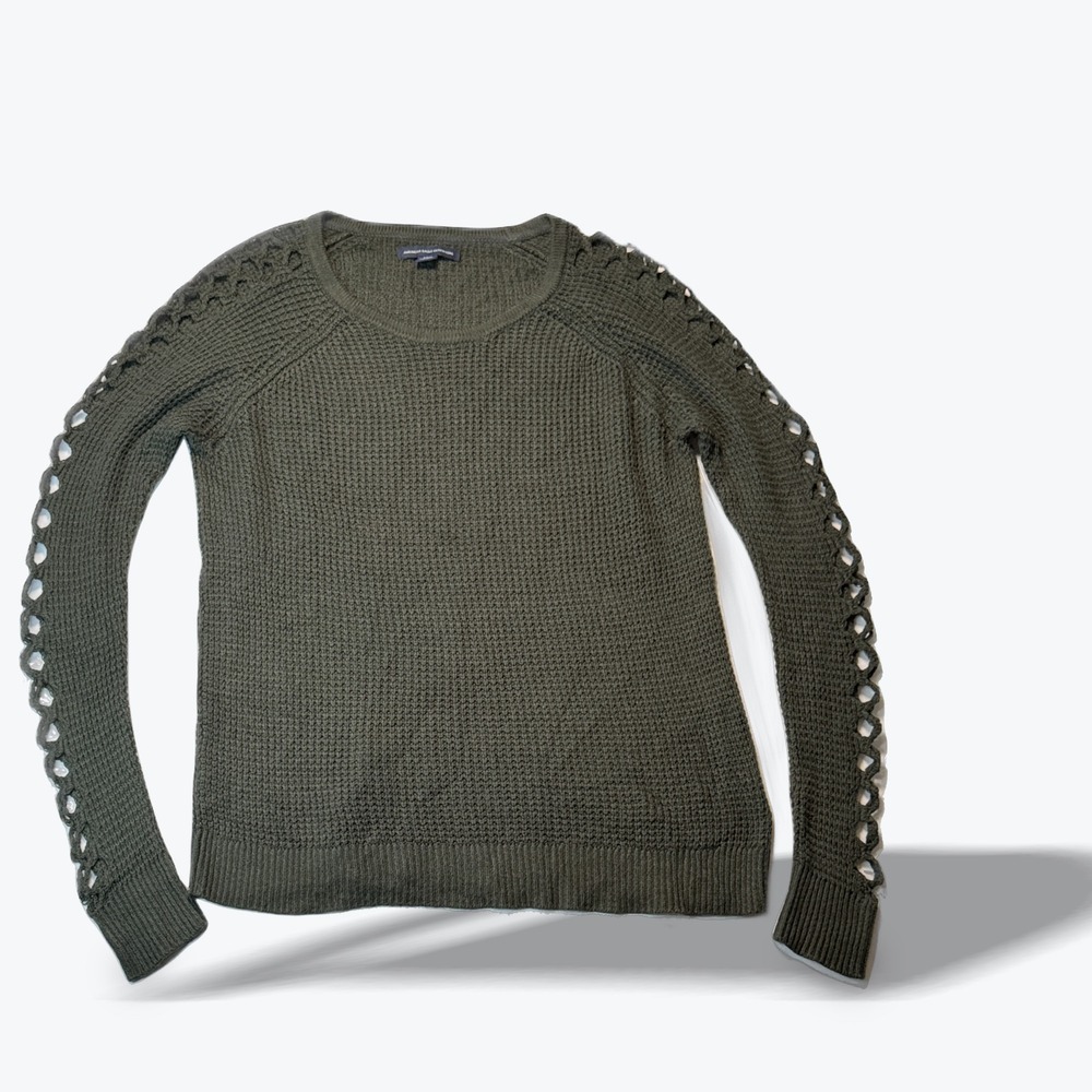 American Eagle Waffle Knit Lattice Cutout Sleeve Sweater Small Fall Capsule